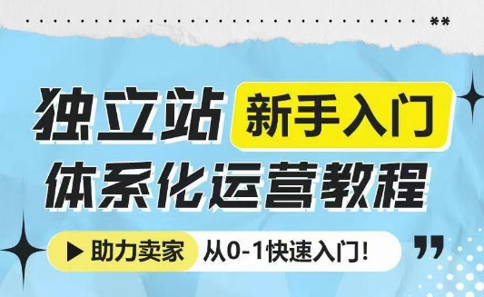 独立站新手入门体系化运营教程，助力独立站卖家从0-1快速入门!-财创网