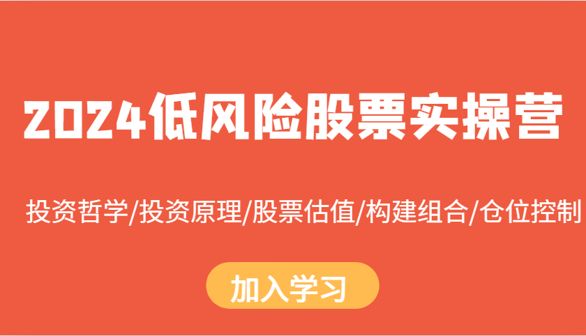 2024低风险股票实操营：投资哲学/投资原理/股票估值/构建组合/仓位控制-财创网