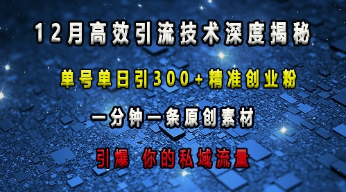 最新高效引流技术深度揭秘 ，单号单日引300+精准创业粉，一分钟一条原创素材，引爆你的私域流量-财创网