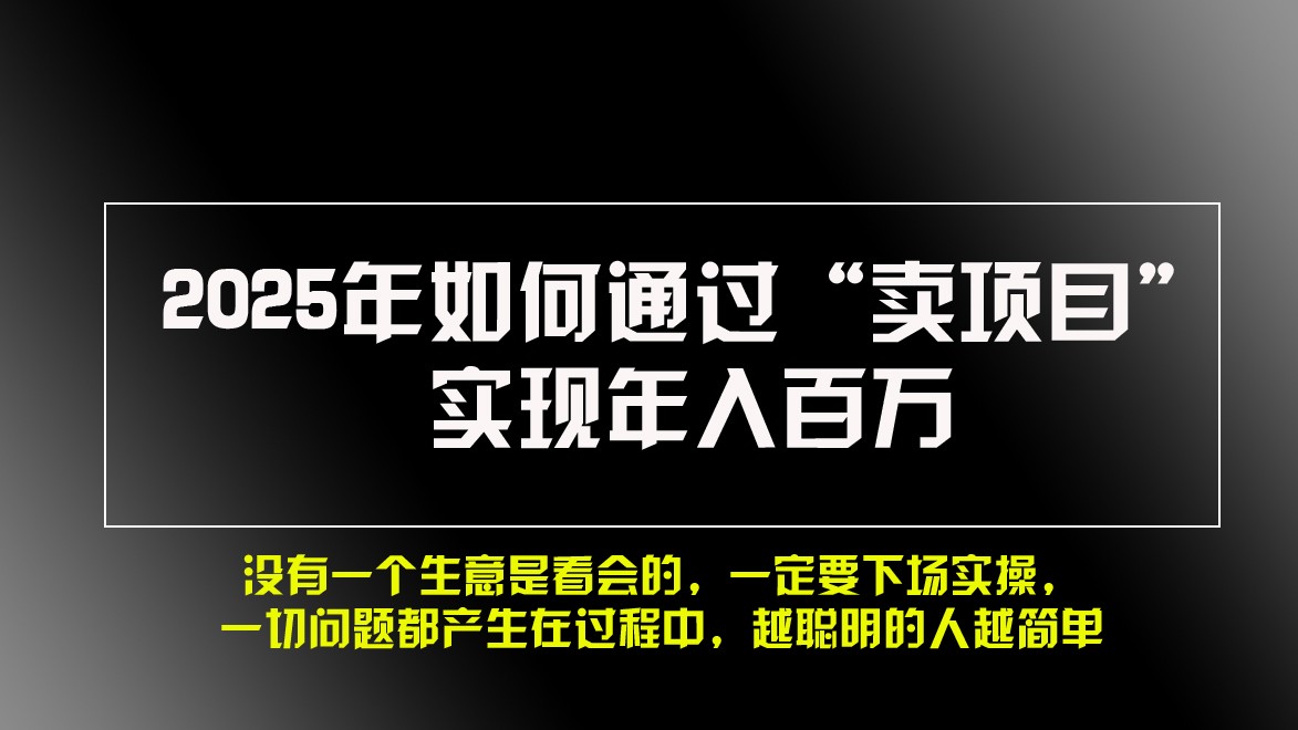 2025年如何通过“卖项目”实现年入百万-财创网