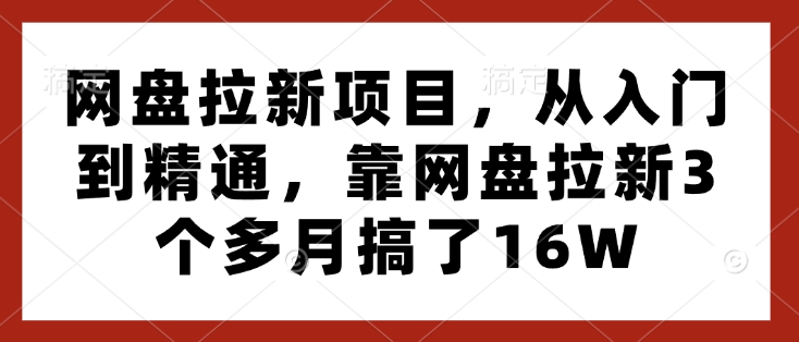 网盘拉新项目，从入门到精通，靠网盘拉新3个多月搞了16W-财创网