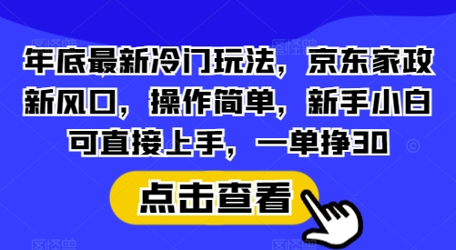 年底最新冷门玩法，京东家政新风口，操作简单，新手小白可直接上手，一单挣30【揭秘】-财创网