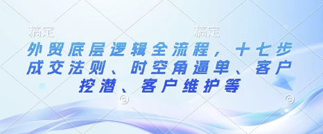 外贸底层逻辑全流程，十七步成交法则、时空角逼单、客户挖潜、客户维护等-财创网