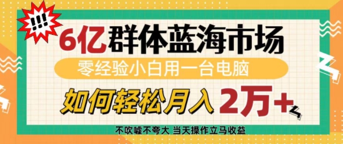 6亿群体蓝海市场，零经验小白用一台电脑，如何轻松月入过w【揭秘】-财创网