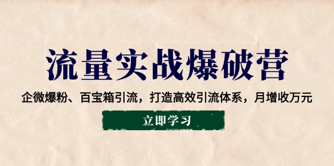 流量实战爆破营：企微爆粉、百宝箱引流，打造高效引流体系，月增收万元-财创网