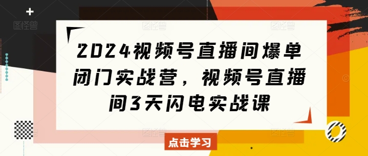 2024视频号直播间爆单闭门实战营，视频号直播间3天闪电实战课-财创网