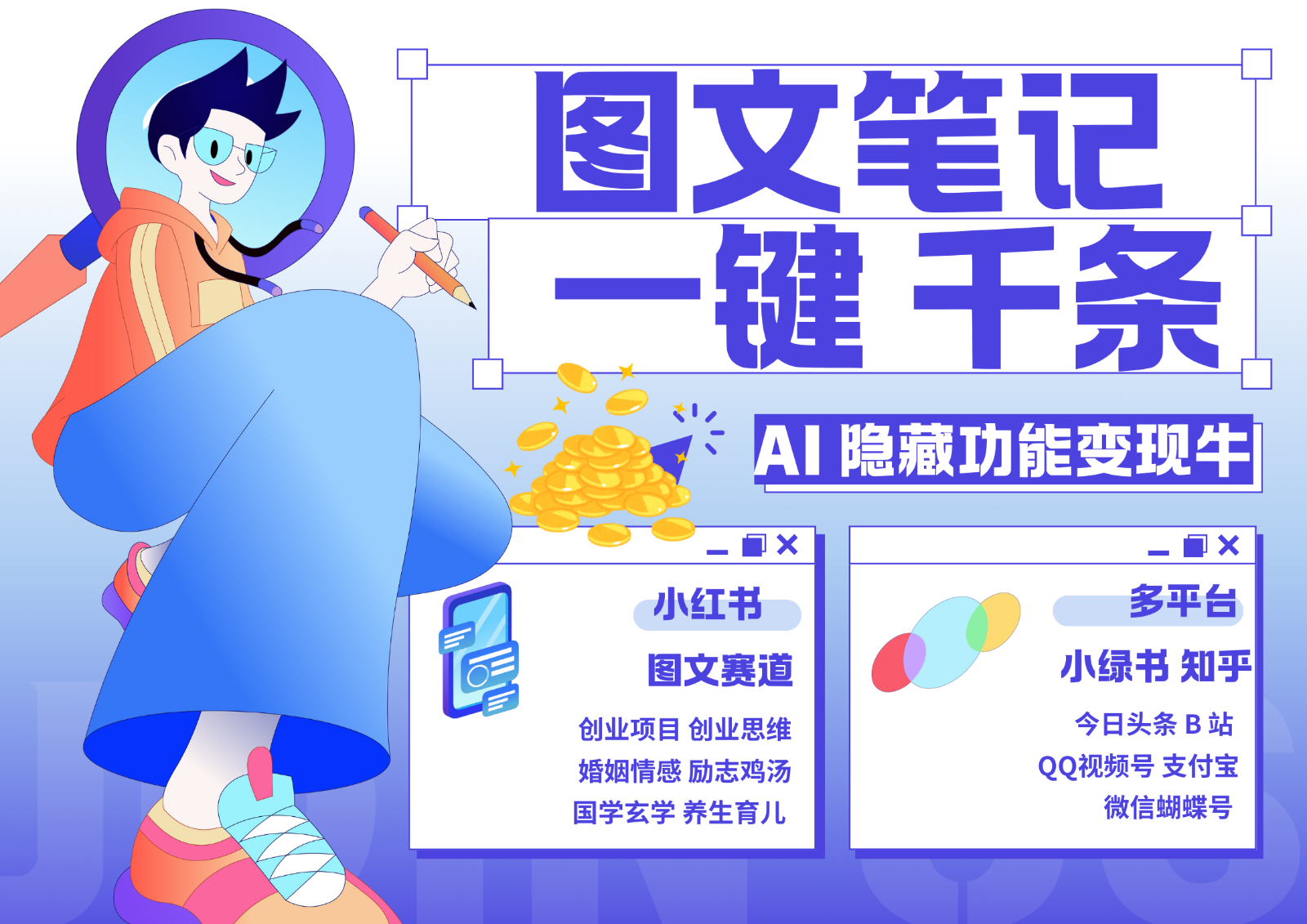 1键生成数千条图文 创业国学 秒生笔记 小红书小绿书图文 轻松引流 变现30000+-财创网